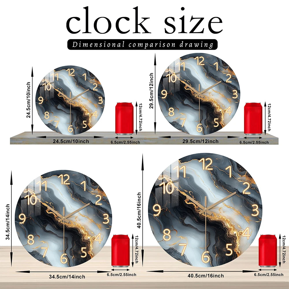 1 piece wooden wall clock, fantasy theme - blue and gold marble - like texture pattern tempered film veneer silent clock, suitab    Home Decor Supply | Online Retail | ShoreShopper.com