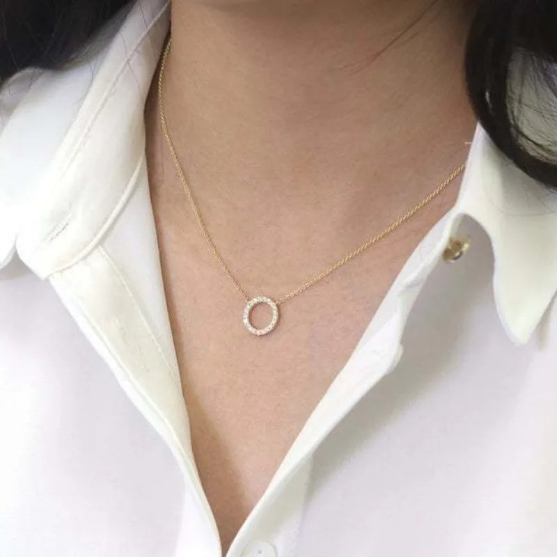 Fashion Trend Elegant Jewelry Simple Crystal Circle Pendant Necklace Golden Color Unquie Women Necklace Party Gift Wholesale    Home Decor Supply | Online Retail | ShoreShopper.com