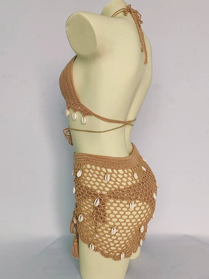 Women Beach Wear Swimsuit Cover-Ups Boho Summer See-Through Hollow Out Bandage High Waist Short Beach Skirt Crochet Knit Skirts    Your Coastal Marketplace | Shoreshopper.com