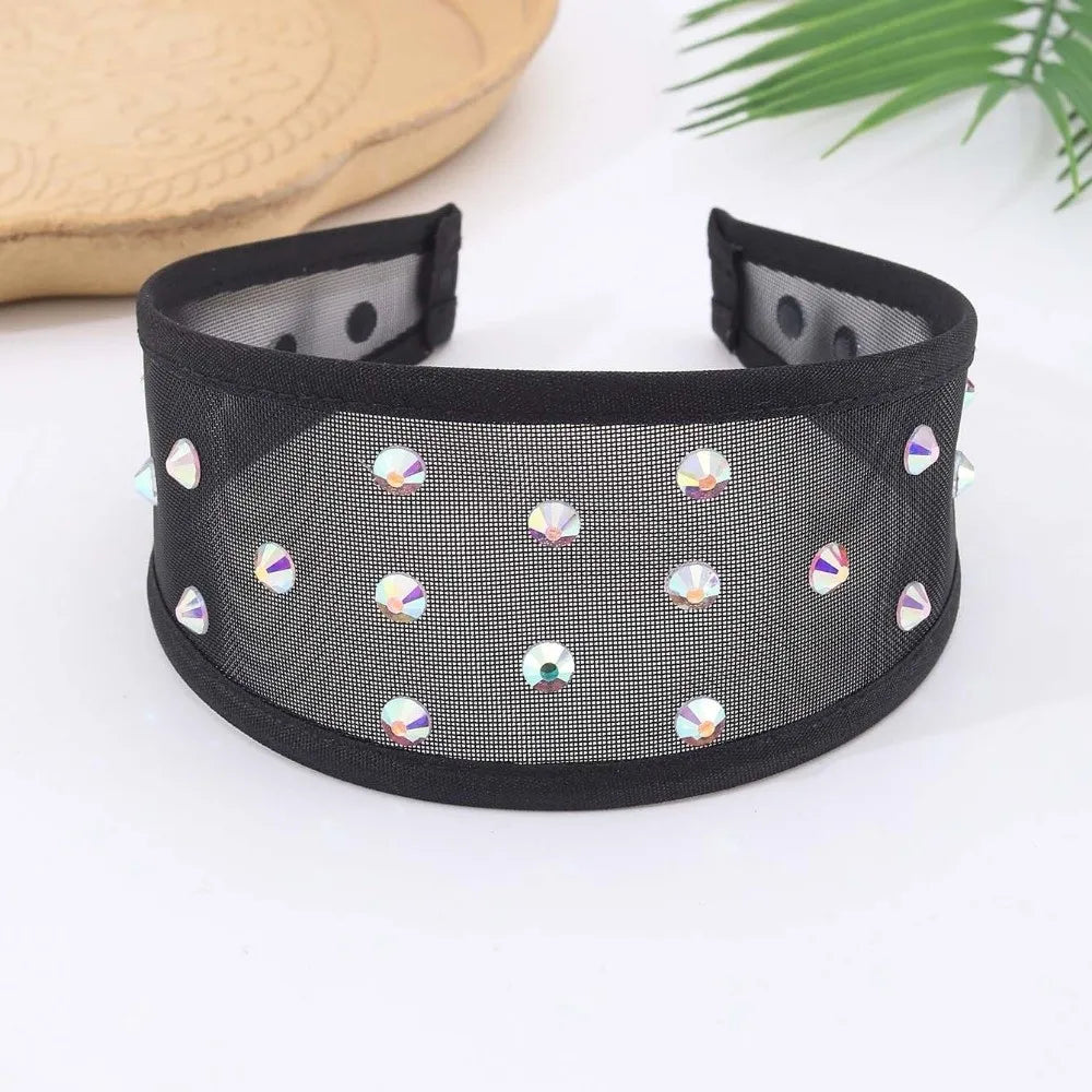 Headwear Mesh Pearls Headband Creative Beads Rhinestone Wide Hair Hoop Solid Color Waterproof Black White Hairband Wash Face    Your Coastal Marketplace | Shoreshopper.com