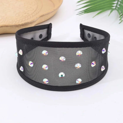 Headwear Mesh Pearls Headband Creative Beads Rhinestone Wide Hair Hoop Solid Color Waterproof Black White Hairband Wash Face    Your Coastal Marketplace | Shoreshopper.com