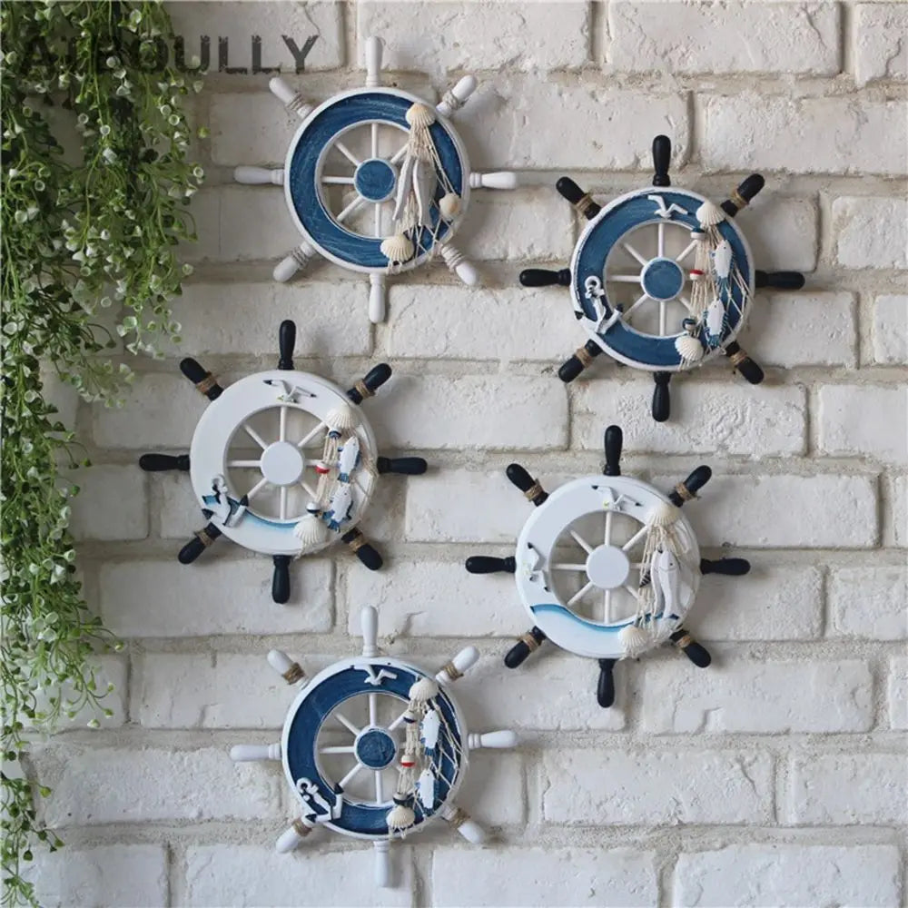 Art Decor 9 Inch Beach Wooden Boat Ship Steering Wheel Fishing Net Home Wall Decor    Your Coastal Marketplace | Shoreshopper.com