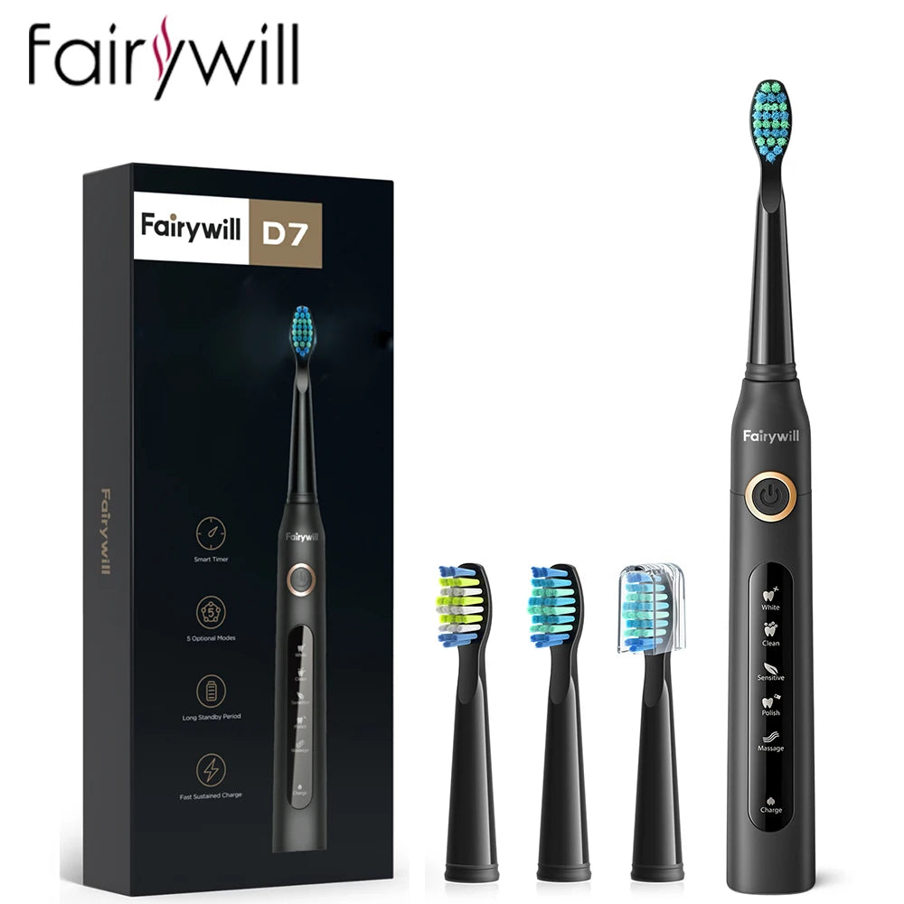 Fairywill Electric Sonic Toothbrush FW-507 USB Charge Rechargeable Adult Waterproof Electronic Tooth Brushes Replacement Heads s - ShoreCo.Shop