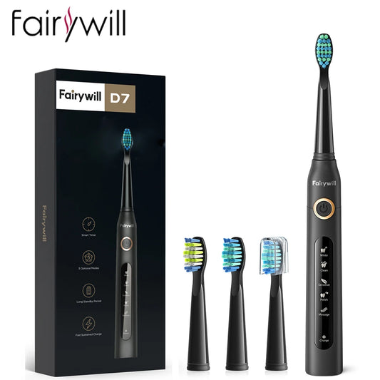 Fairywill Electric Sonic Toothbrush FW-507 USB Charge Rechargeable Adult Waterproof Electronic Tooth Brushes Replacement Heads s - ShoreCo.Shop