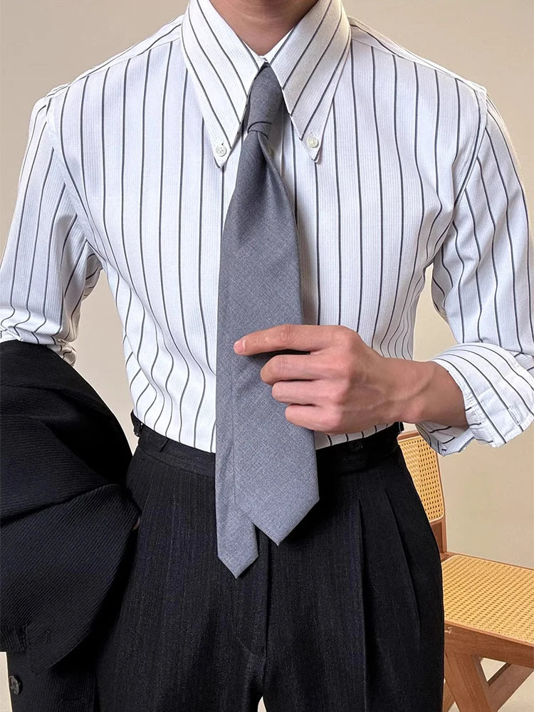 Vintage Striped Printed Slim Shirts Mens Casual Long Sleeve Lapel Buttoned Shirt 2025 Spring Fall Mens Shirt Naple Style Clothes    Home Decor Supply | Online Retail | ShoreShopper.com