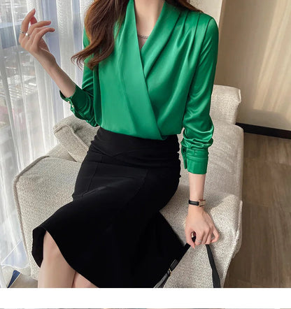 Women's Shirt, New 2026 Spring & Autumn Style, Cross V-Neck Long Sleeve Versatile Top    Your Coastal Marketplace | Shoreshopper.com
