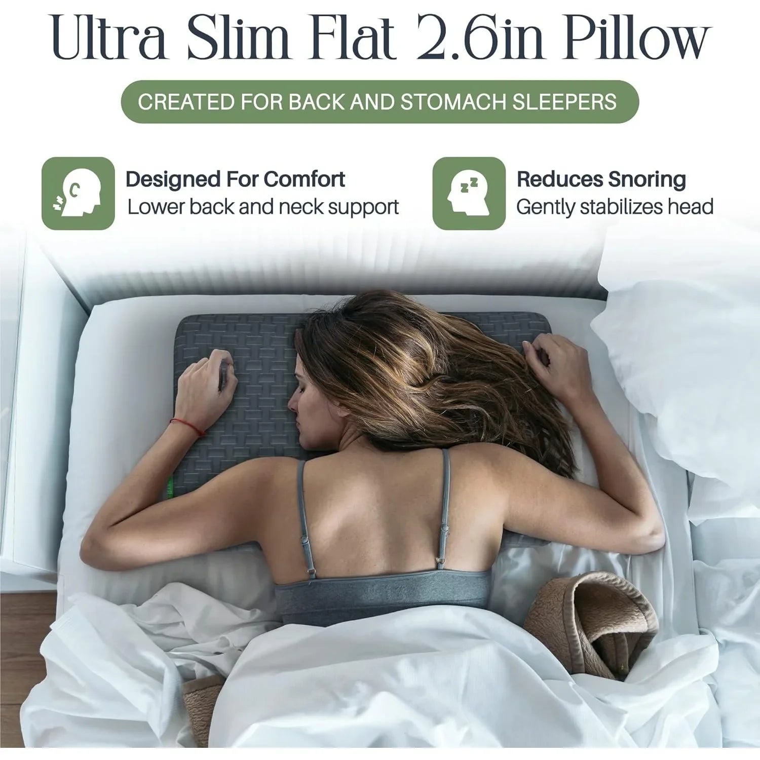 Thin Gel Memory Foam Ultra Thin Pillow | Low Profile Thin Flat 2.6 Inch Flat Pillows | Stomach or Back Sleeper Pillows |    Home Decor Supply | Online Retail | ShoreShopper.com