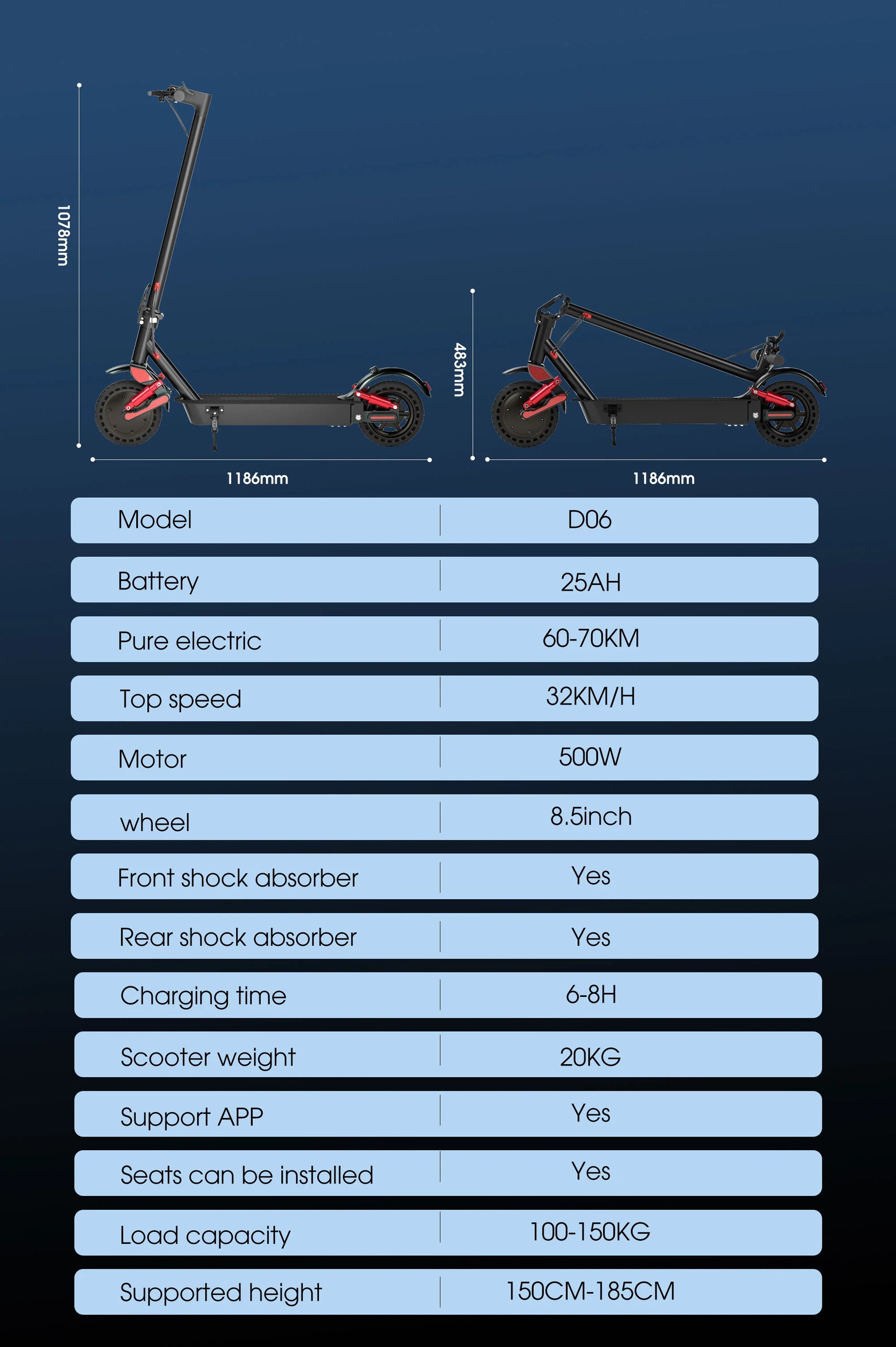 HUANCI D06 500W e scooter Electric Scooters 32km/h escooters Escooter scooter electric for adults eScooter Dual Shock Absorbers - ShoreCo.Shop