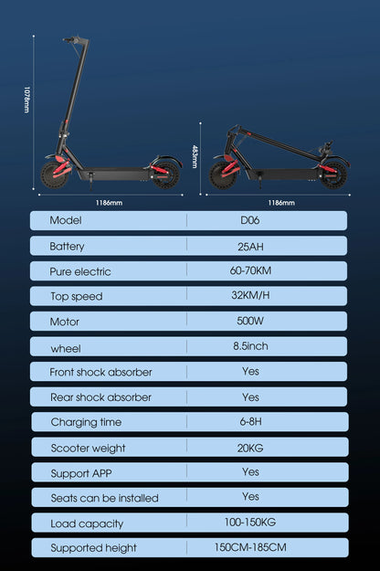 HUANCI D06 500W e scooter Electric Scooters 32km/h escooters Escooter scooter electric for adults eScooter Dual Shock Absorbers - ShoreCo.Shop