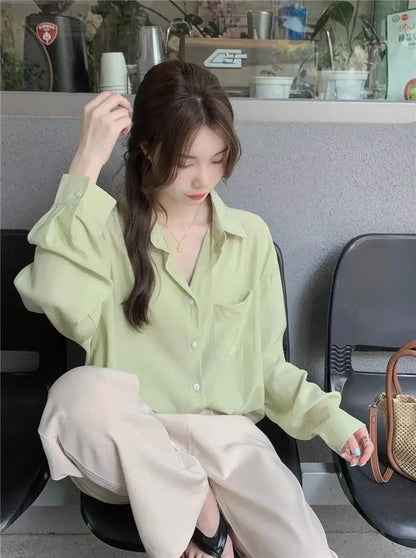 Sunscreen Shirt for Women in Summer New Polo Collar French Unique Loose Solid Color Long-sleeved Top Trendy    Home Decor Supply | Online Retail | ShoreShopper.com