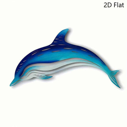 Metallic Blue Dolphin Wall Art - Marine Home Decor