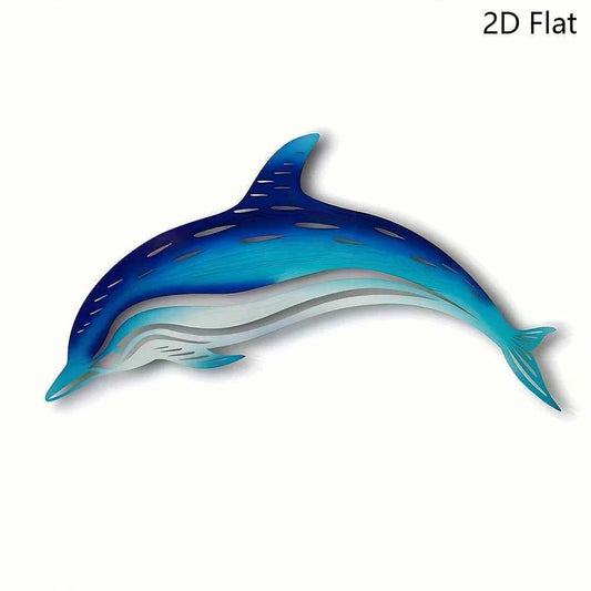 Metallic Blue Dolphin Wall Art - Marine Home Decor