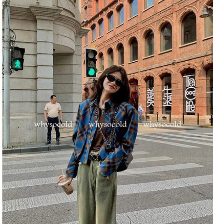 Checkered shirt women's 2024 spring new design sense niche French chic long sleeved shirt  retro top  womens tops    Home Decor Supply | Online Retail | ShoreShopper.com