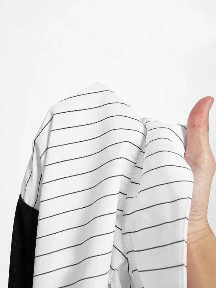 Women Elegant Striped Shirt Business Casual Office Blouse with Lapel Spliced Design Fashion Slim Fit Work Shirt