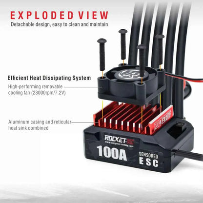 ROCKET-RC 100A ESC Sensored Brushless Electric Speed Controller 2-3S for 1/10 RC Drift Car 380/390/540 Sensored Brushless Motor