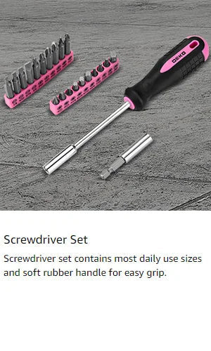 DEKO Pink Drill Tool Kit Set: 20V Cordless Power Drill Tool Box with Battery Electric Drill Driver    Home Decor Supply | Online Retail | ShoreShopper.com