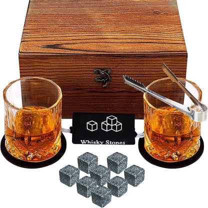 Father'S Day Gift For Men Whiskey Stones Set 8 Pcs Granite Ice Cubes+ 2 Pcs Cups For Whisky In Wooden Bottle Box Present For Dad    Your Coastal Marketplace | Shoreshopper.com