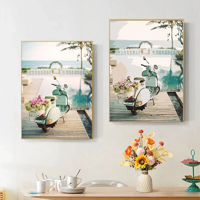 CHENISTORY-Acrylic Paint By Number Houses Scenery Picture, Green Plants On Canvas, Home Decoration    Home Decor Supply | Online Retail | ShoreShopper.com