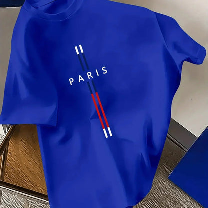 Summer Men 100% cotton fashion casual loose fit plus size Paris letter print round neck short sleeve T-shirt top    Home Decor Supply | Online Retail | ShoreShopper.com