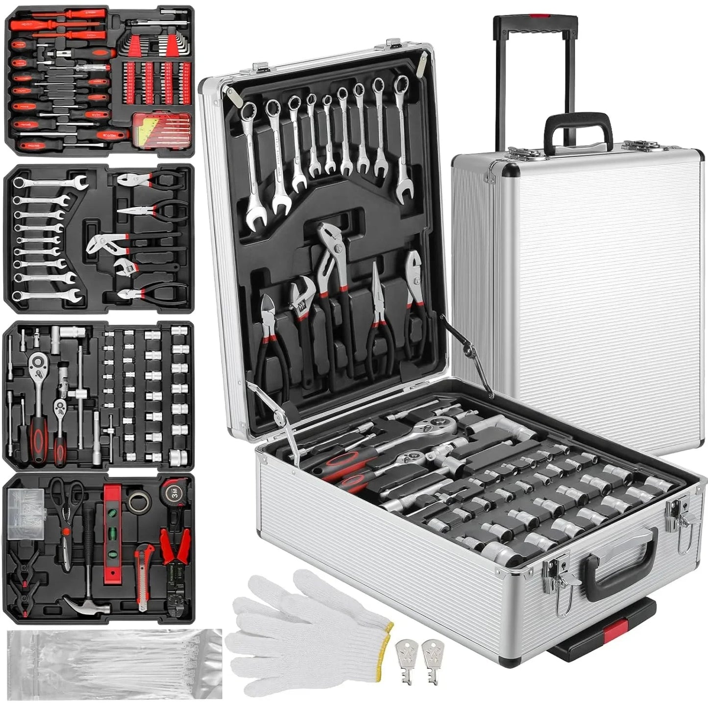 799pcs Tool Set Home Repair Tool kit with Trolley Case Mechanic Wrenches Socket Hand Tools for Daily Use Househould Work Repair - ShoreCo.Shop