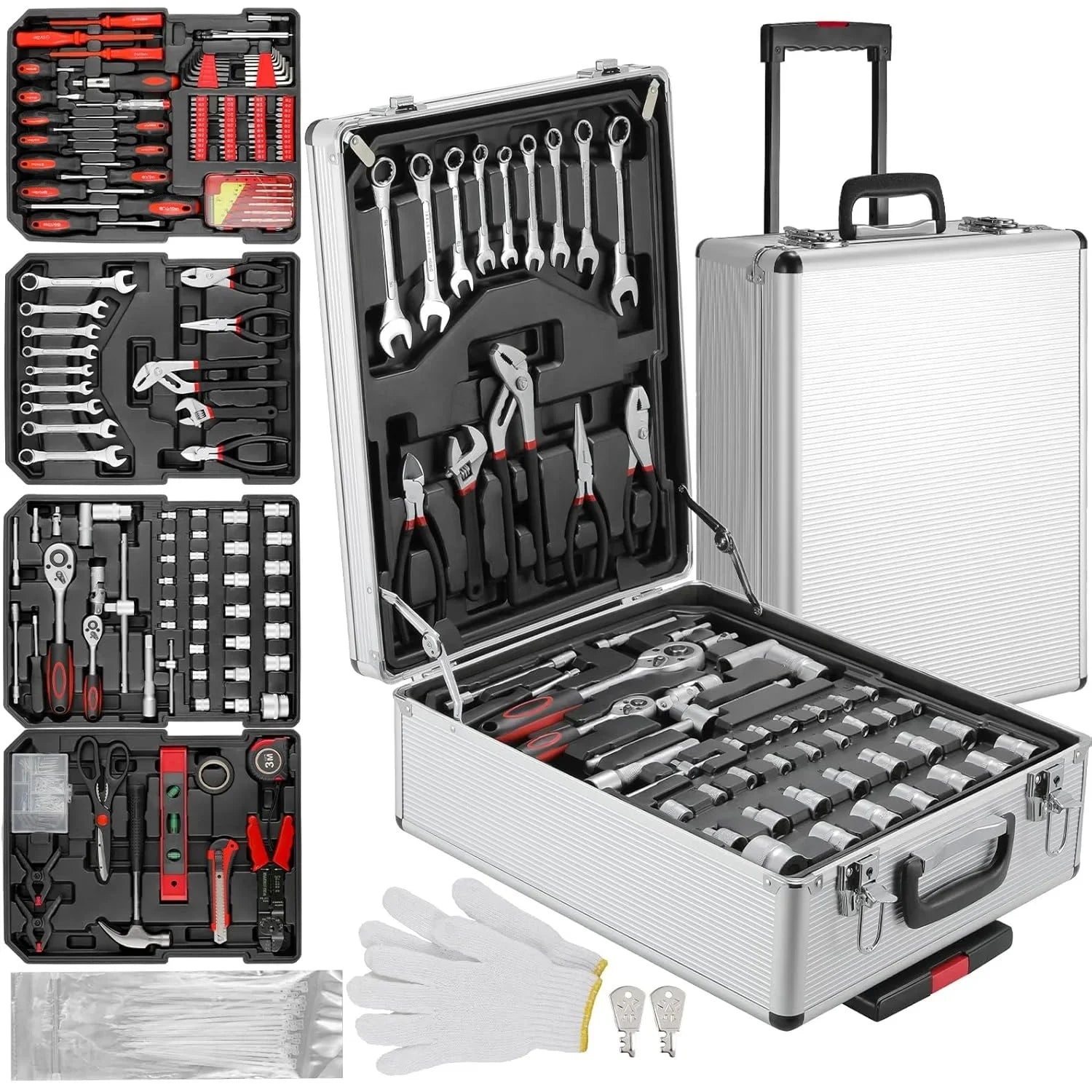 799pcs Tool Set Home Repair Tool kit with Trolley Case Mechanic Wrenches Socket Hand Tools for Daily Use Househould Work Repair - ShoreCo.Shop
