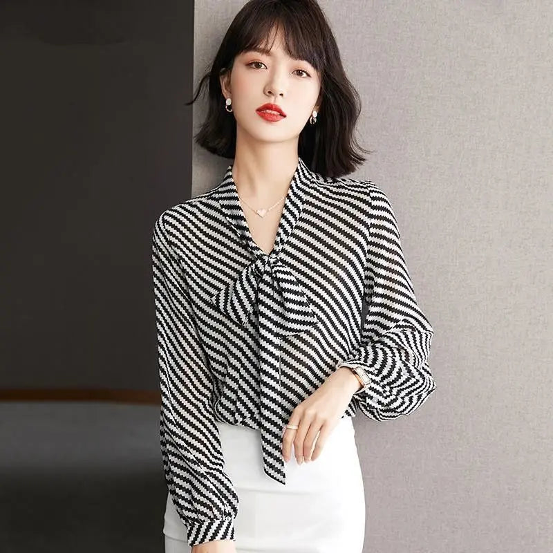 Striped Women's Shirt And Blouse Casual Youth Clothing Trend 2025 Novelty Streetwear Vintage Modern Long New V Neck Female Tops    Your Coastal Marketplace | Shoreshopper.com