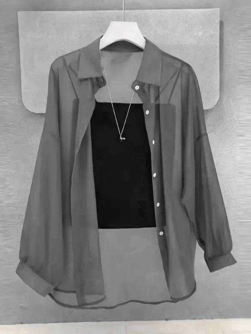 New Women's Shirt | Lightweight Breathable, Solid Color, Straight Button Placket, Lapel, Long-Sleeve, Outerwear & Sun-Protective    Your Coastal Marketplace | Shoreshopper.com