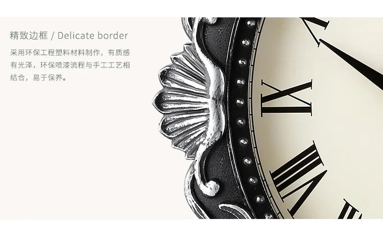 14" Vintage European Court elegance classical Style Wall Clock with Electroplated Black Gold/Silver & Roman Numerals for bedroom    Home Decor Supply | Online Retail | ShoreShopper.com