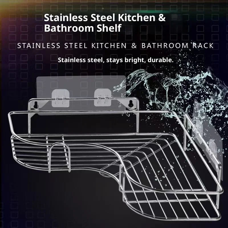 No Drilling Stainless Steel Triangle Double Layer Shelf for Bathroom Balcony Kitchen Corner Storage Space Saving Durable Design    Home Decor Supply | Online Retail | ShoreShopper.com