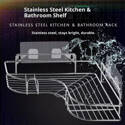 No Drilling Stainless Steel Triangle Double Layer Shelf for Bathroom Balcony Kitchen Corner Storage Space Saving Durable Design    Home Decor Supply | Online Retail | ShoreShopper.com