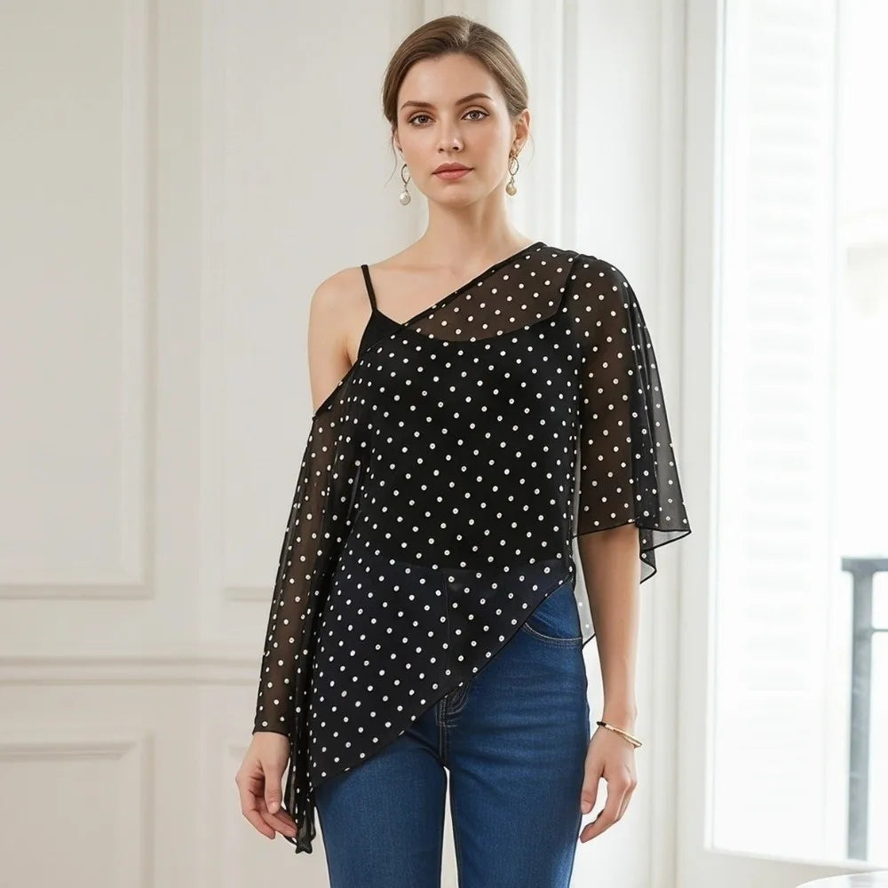 Beach Wear Transparent Sunscreen Cover-up Polka Dot Cloak Clear Cover Shirt Loose Fit Short Sheer Top Off Shoulder Blouse Beach    Your Coastal Marketplace | Shoreshopper.com
