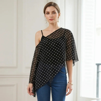 Beach Wear Transparent Sunscreen Cover-up Polka Dot Cloak Clear Cover Shirt Loose Fit Short Sheer Top Off Shoulder Blouse Beach    Your Coastal Marketplace | Shoreshopper.com
