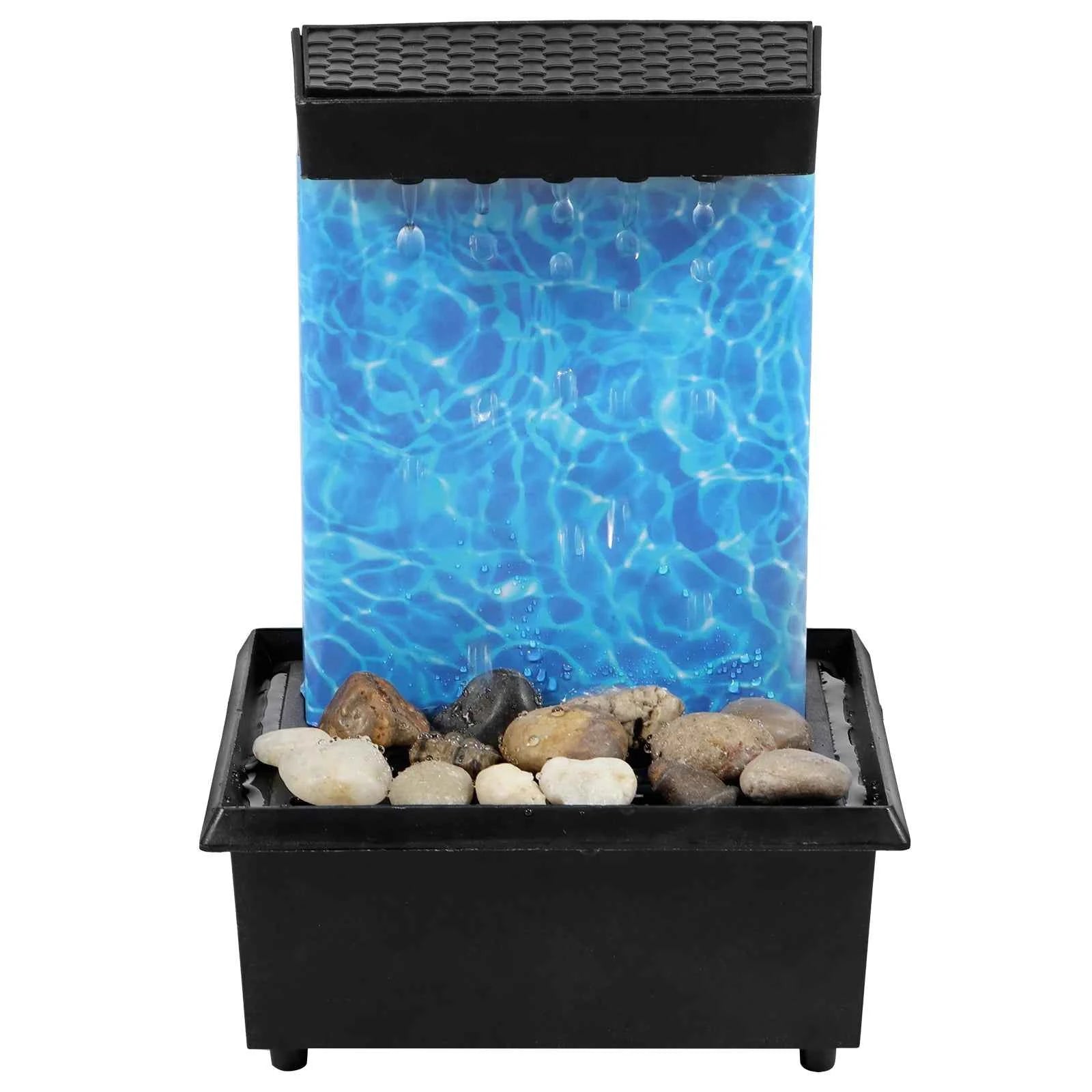 Tabletop Fountain with Light Battery/USB Operated Mini Desktop Waterfall Decoration Creative Flowing Water Fountain Ornaments