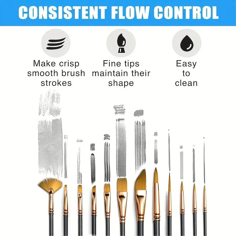 12pcs Nylon Bristle Brush Set Flat Brushes Watercolor Oil Paint For Artists Amateur And Acrylic Paintings Fabric Brushes    Home Decor Supply | Online Retail | ShoreShopper.com