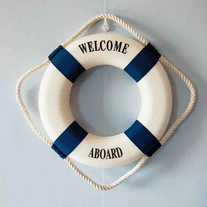 Mediterranean Style Welcome Decorative Red Blue Life Buoy Marine Beach Wall Hanging Decor Home Living Roome Decoration Crafts