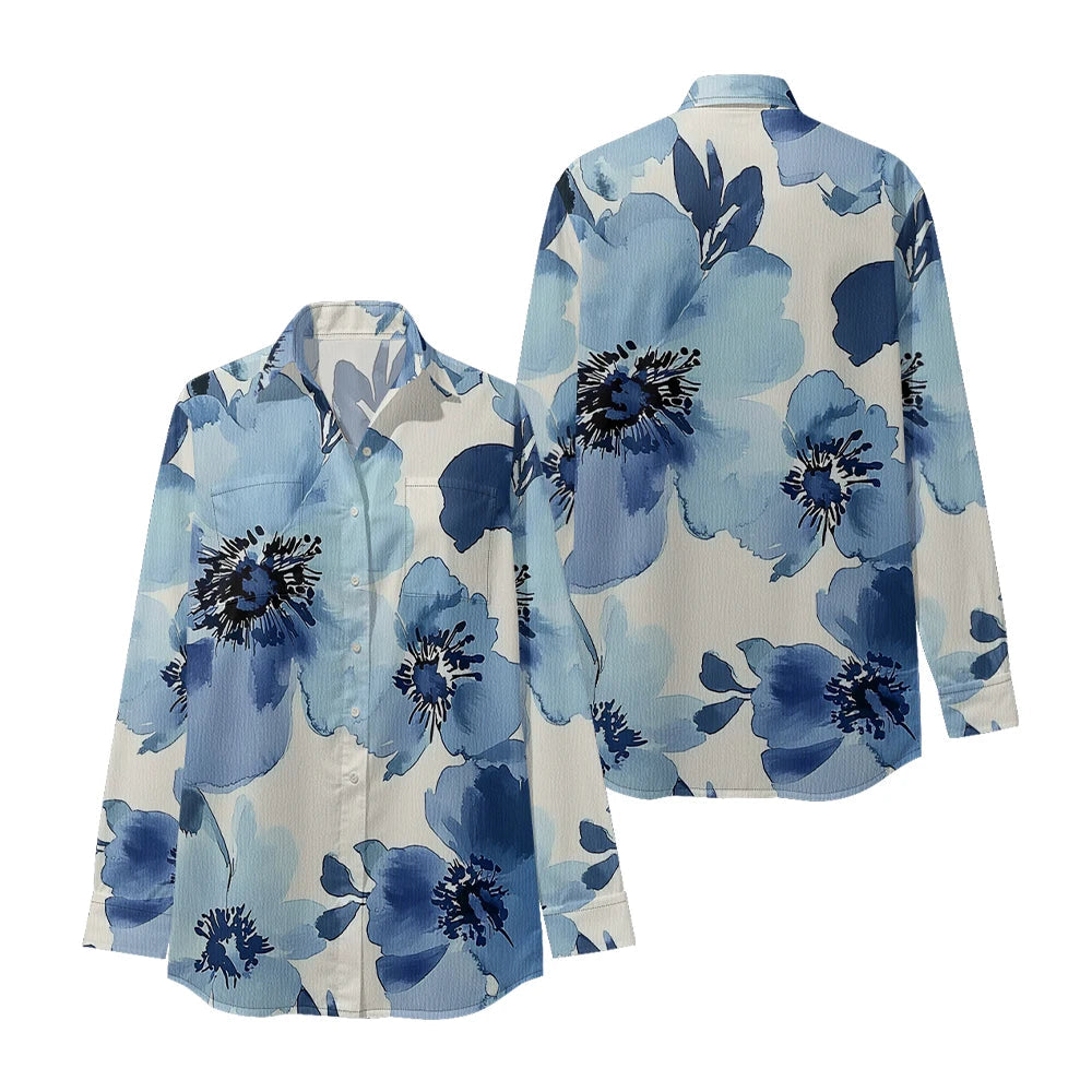 Women Luxury Floral Shirt Gradient Printed Blouse Elegant Button Up Long Sleeve Shirt for Office Casual Spring Summer Trend    Your Coastal Marketplace | Shoreshopper.com