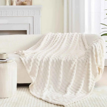 3D Bubble White Plush Blanket Textured Flannel Fleece Soft Warm Cozy Couch Throw Blanket Gift Plaid - Soft Throw Blankets