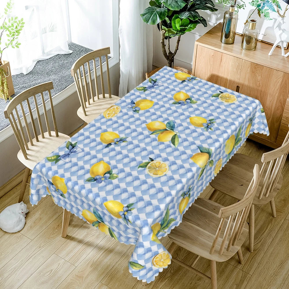 Waterproof Lemon Tablecloth Blue White Check Pattern Summer Decor Kitchen Dining Table Cover for Outdoor Indoor Rustic Style    Your Coastal Marketplace | Shoreshopper.com