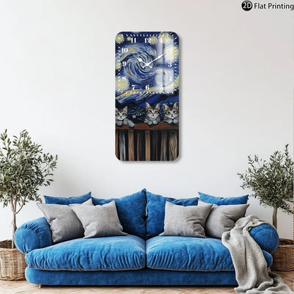 Vintage 2D-Flat Cats with Van Goghs Starry Night backdrop Wooden Silent Quartz Rectangle Wall Clock for Home Idea Holiday Gifts    Home Decor Supply | Online Retail | ShoreShopper.com