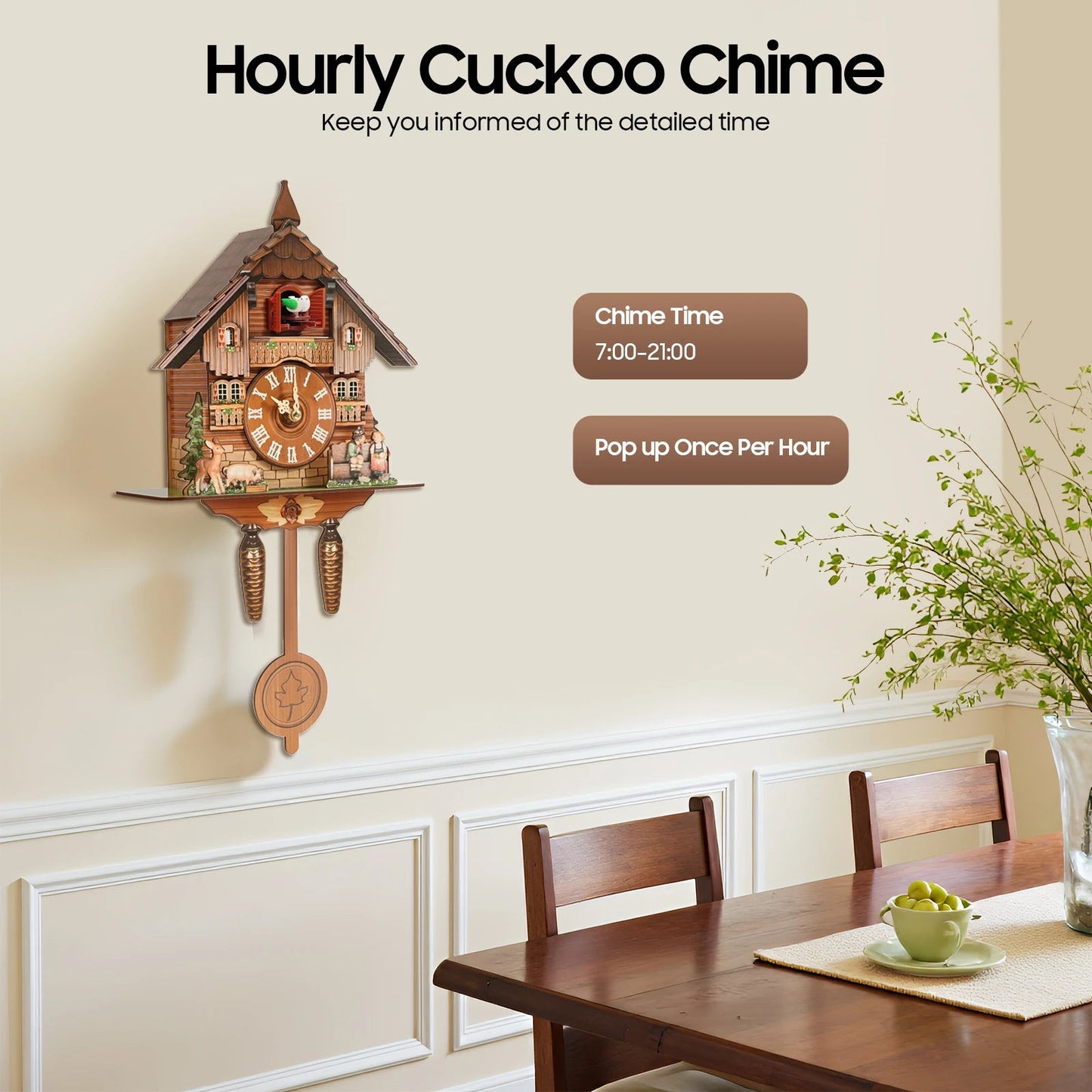 Wall Mount Clock Cuckoo Clock, Wood Cuckoo-Clock 7:00-21:00 Chime Time 25*10*50cm Pointers+Time Scales Display    Home Decor Supply | Online Retail | ShoreShopper.com