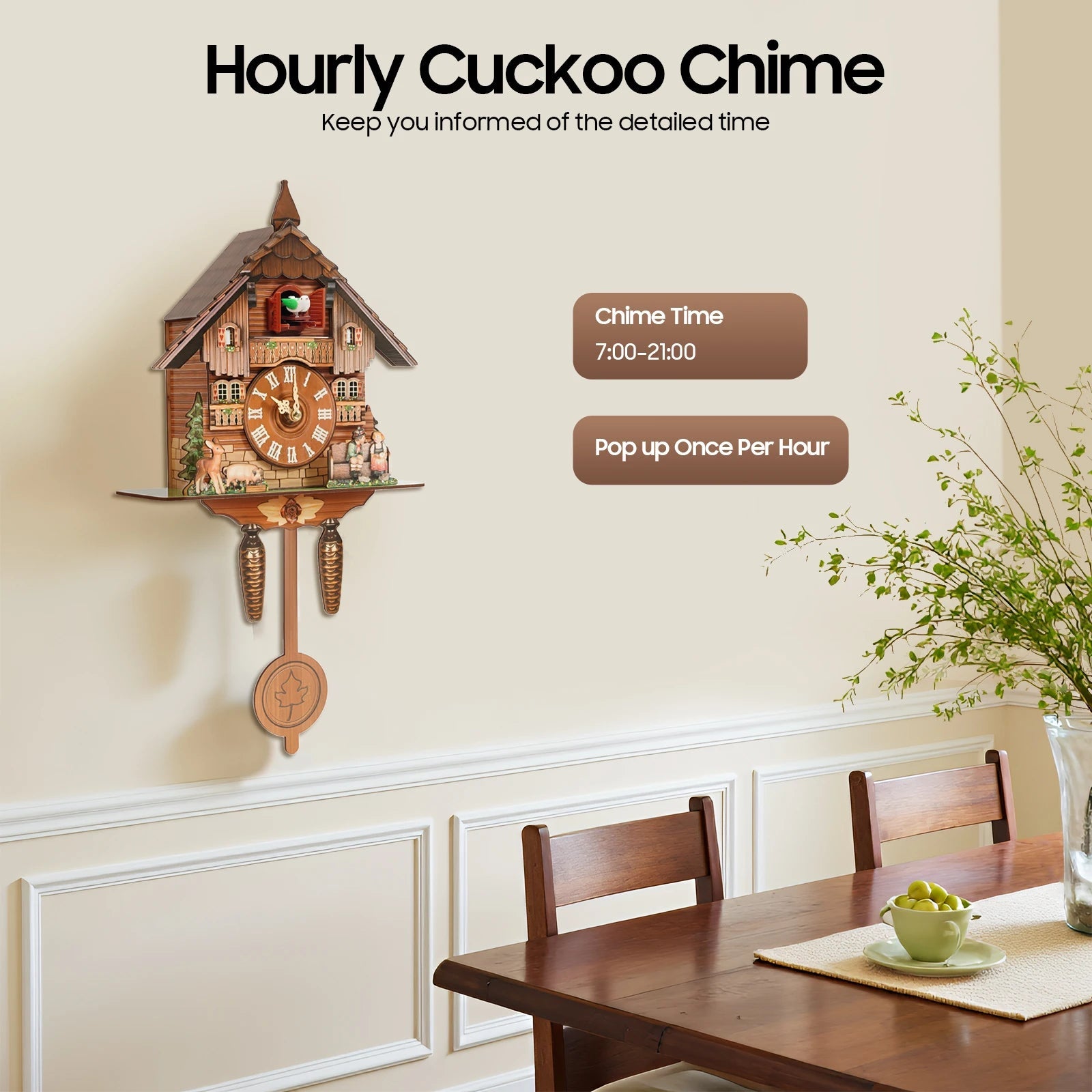 Wall Mount Clock Cuckoo Clock, Wood Cuckoo-Clock 7:00-21:00 Chime Time 25*10*50cm Pointers+Time Scales Display    Home Decor Supply | Online Retail | ShoreShopper.com