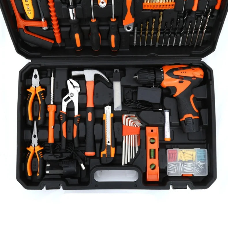 160/136/115/63 PC Lithium Drill Household Multifunctional Hardware Tool Manual Daily Electrician Woodworking Maintenance Toolbox - ShoreCo.Shop
