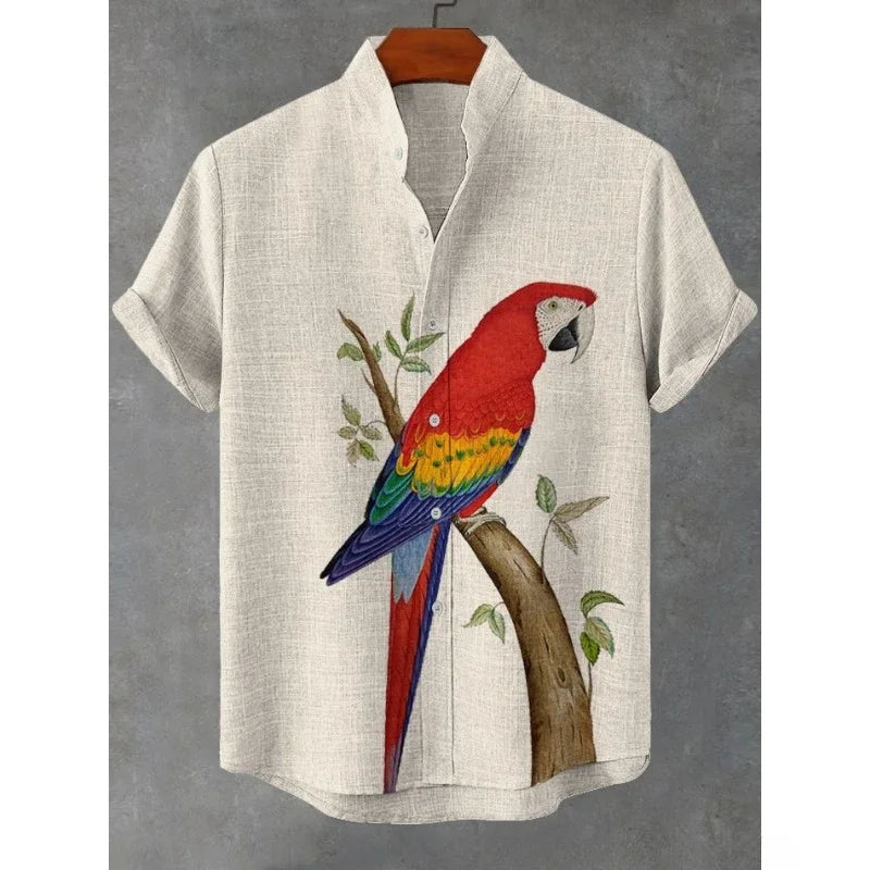 Men's Japanese Parrot Sakura Art Print Casual Shirt Men Blouses Summer Stand Collar Shirts Hawaiian Top Streetwear    Home Decor Supply | Online Retail | ShoreShopper.com