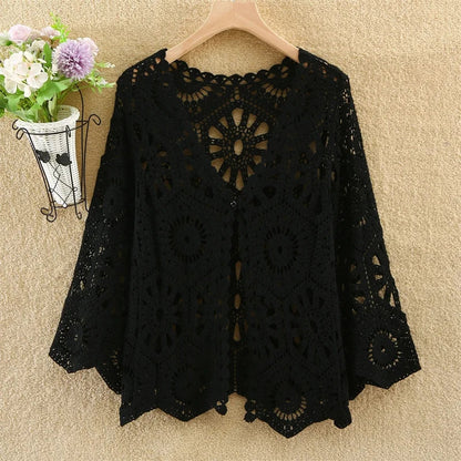 Women's Shirt 2025 Hollow out New Female Coat Knitted Shirt Lace Thin Hook Flower Loose Solid Color Fashion Top Hoodie Versatile    Your Coastal Marketplace | Shoreshopper.com