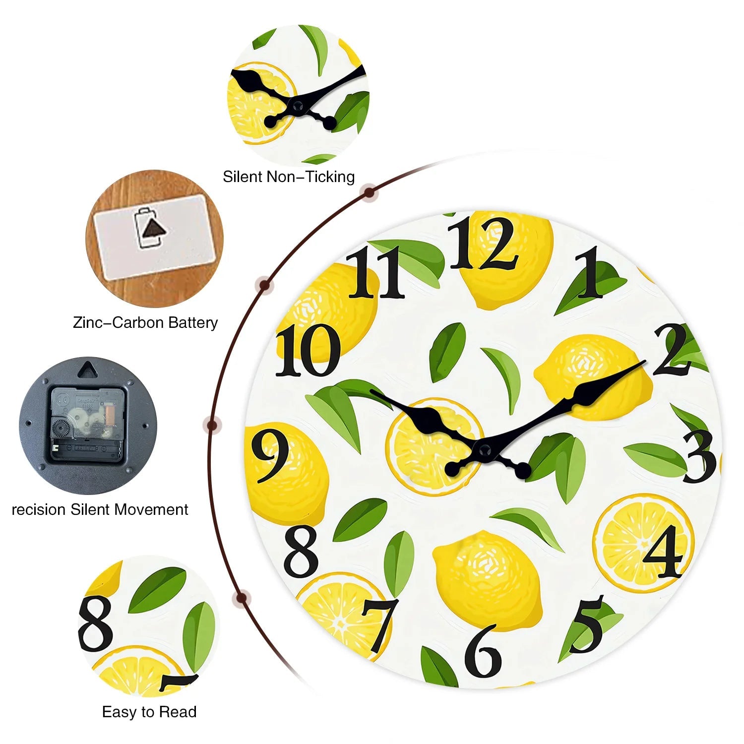 1pc wooden wall clock, yellow lemon and green leaf design wall clock, family mute clock, living room bedroom study decoration    Home Decor Supply | Online Retail | ShoreShopper.com