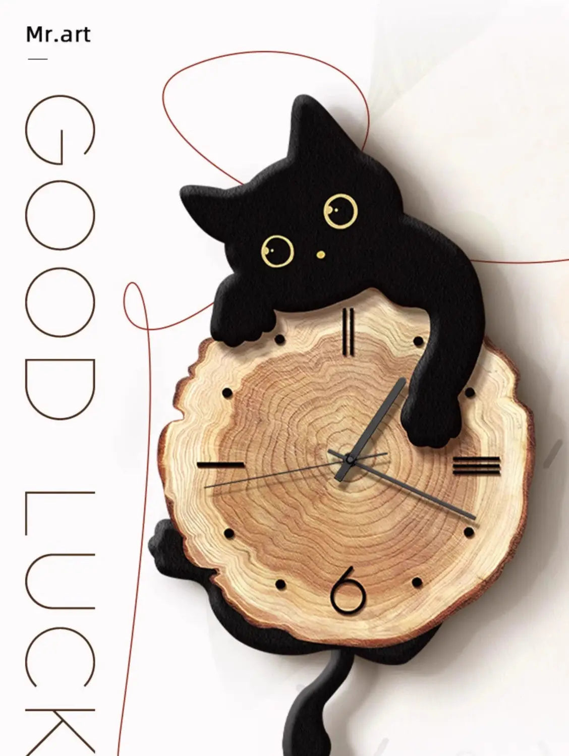 Cartoon Cat Wall Clock Creative Cat Tail Swing Wall Clock Quartz Mute Wall Clock Home Decoration Living Room Bedroom Decoration    Home Decor Supply | Online Retail | ShoreShopper.com