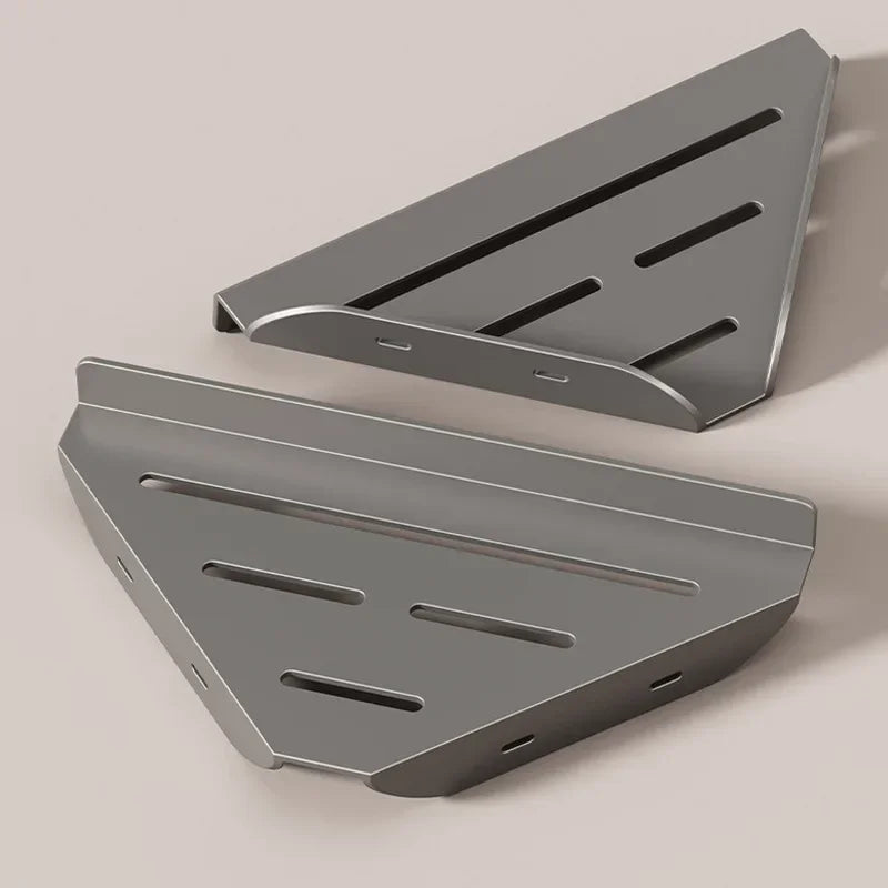 Bathroom Triangle Drain Shelf No Drilling Wall Mounted Cosmetic and Toiletries Hollow Carbon Steel Shelf with Hooks    Home Decor Supply | Online Retail | ShoreShopper.com