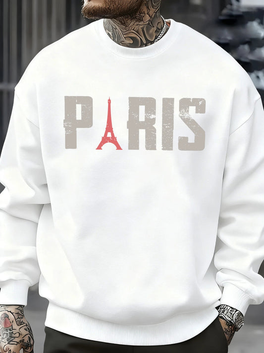 Famous Paris Tower Pattern Sweatshirt Men O-Neck Clothes Autumn Fleece Retro Pullover Loose Unisex Colour Fashion Streetwear    Home Decor Supply | Online Retail | ShoreShopper.com
