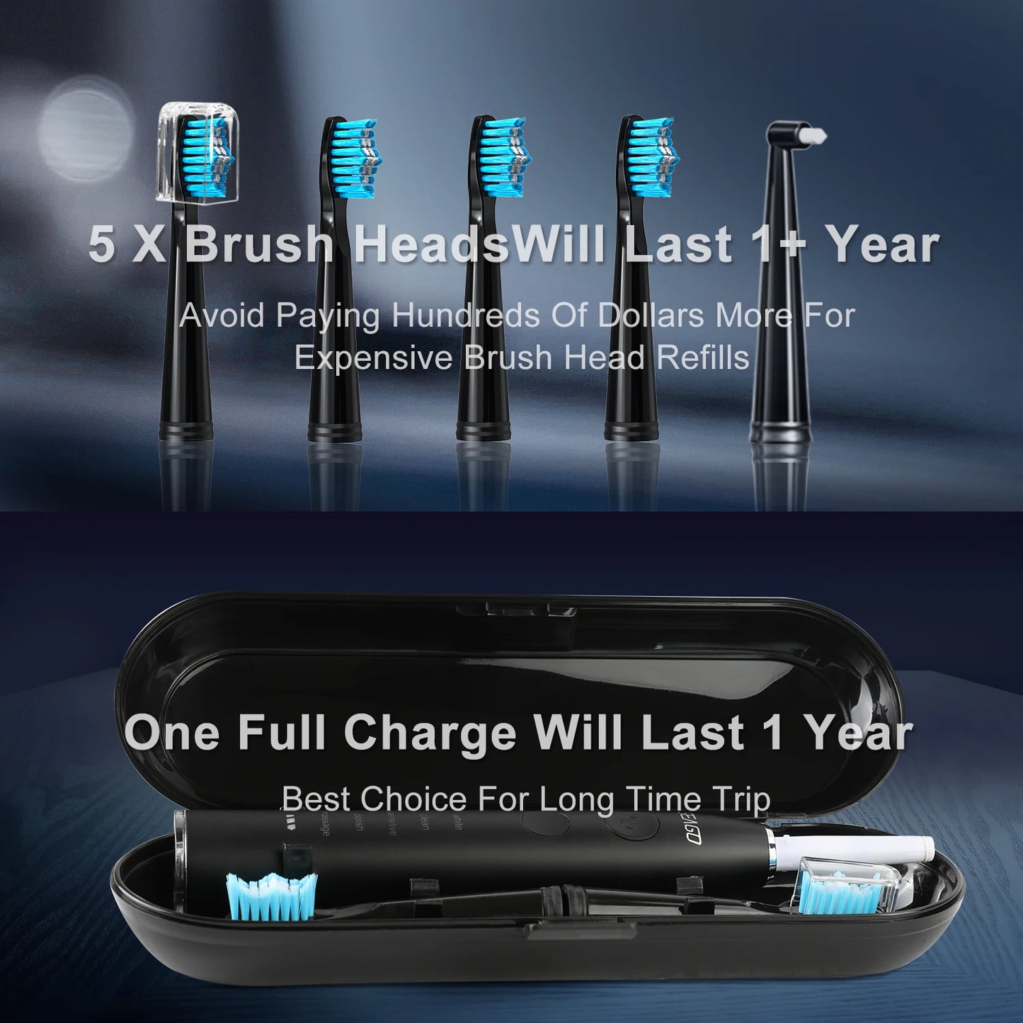 Seago Electric Sonic Toothbrush USB Rechargeable Adult 360 Days Long Battery Life IPX7 4 Replacement Heads Travel Box  SG-575 - ShoreCo.Shop