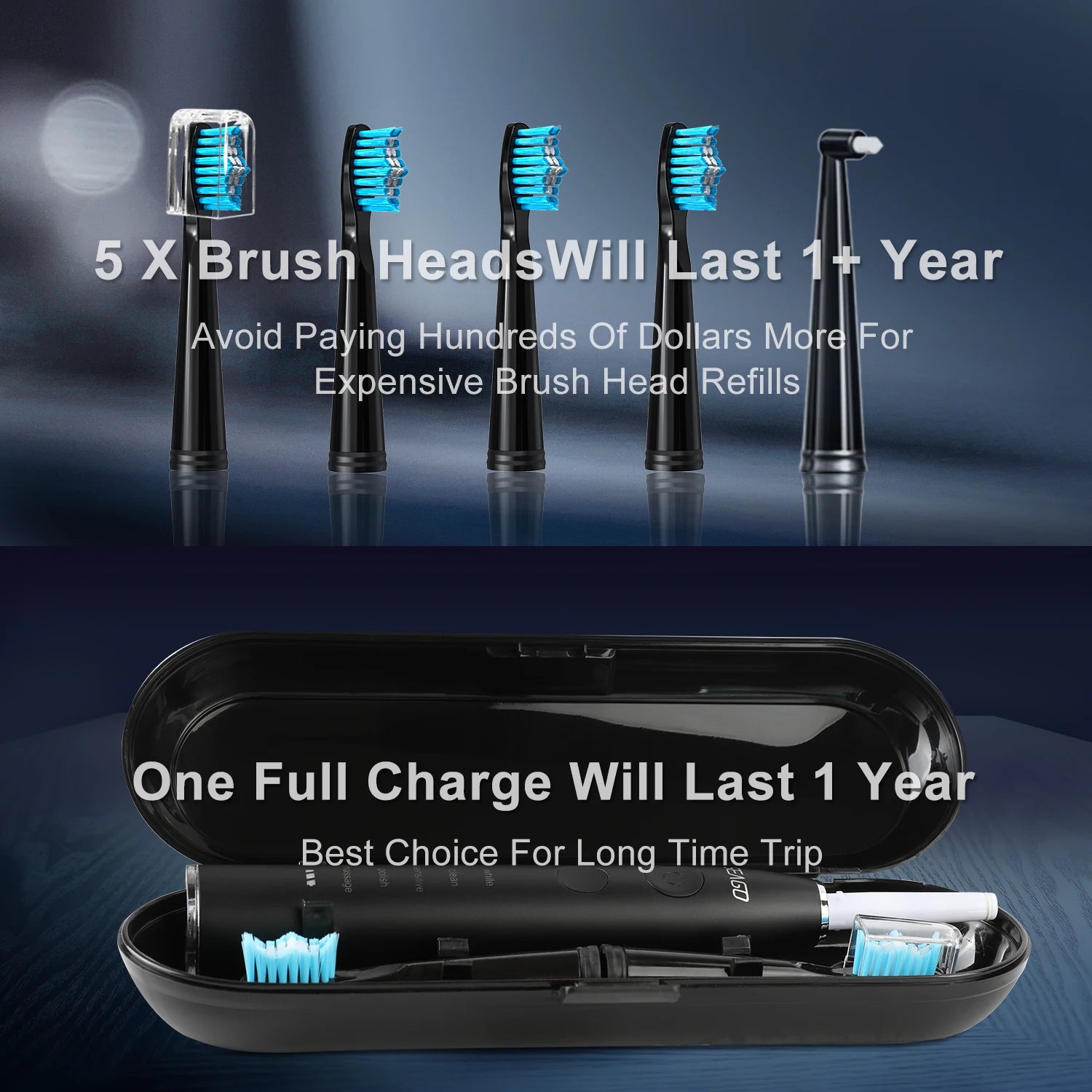 Seago Electric Sonic Toothbrush USB Rechargeable Adult 360 Days Long Battery Life IPX7 4 Replacement Heads Travel Box  SG-575 - ShoreCo.Shop